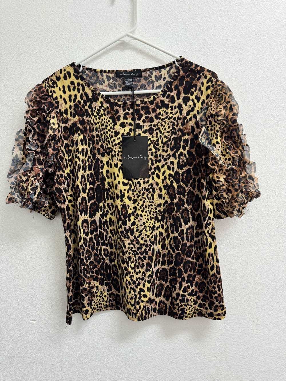 Leopard Ruffle Sleeve Top - Brown/Black